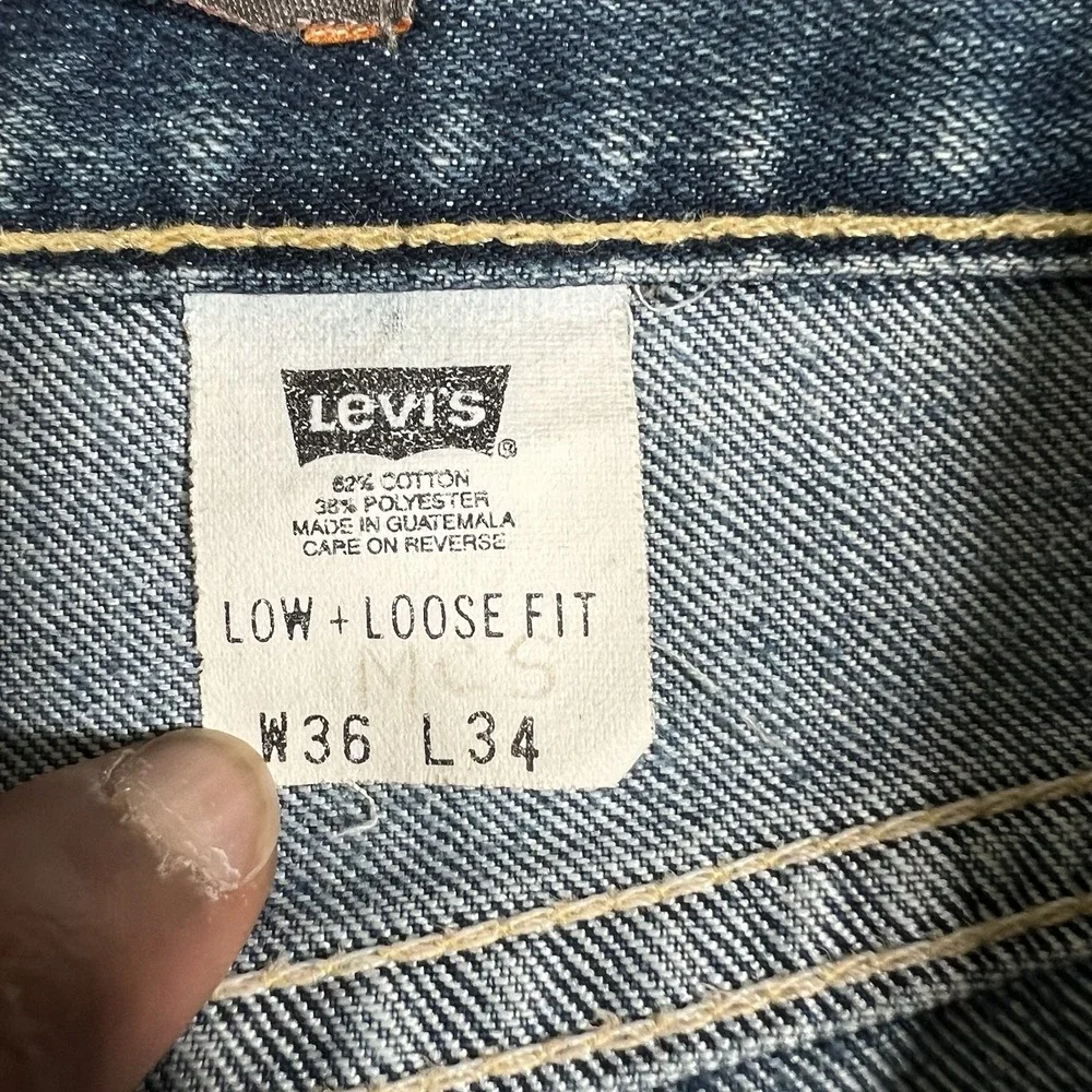 Levis Silvertab Low‎ and Loose Jeans Mens 36x34 Baggy Vintage Y2K Blue Med Wash - Picture 9 of 9